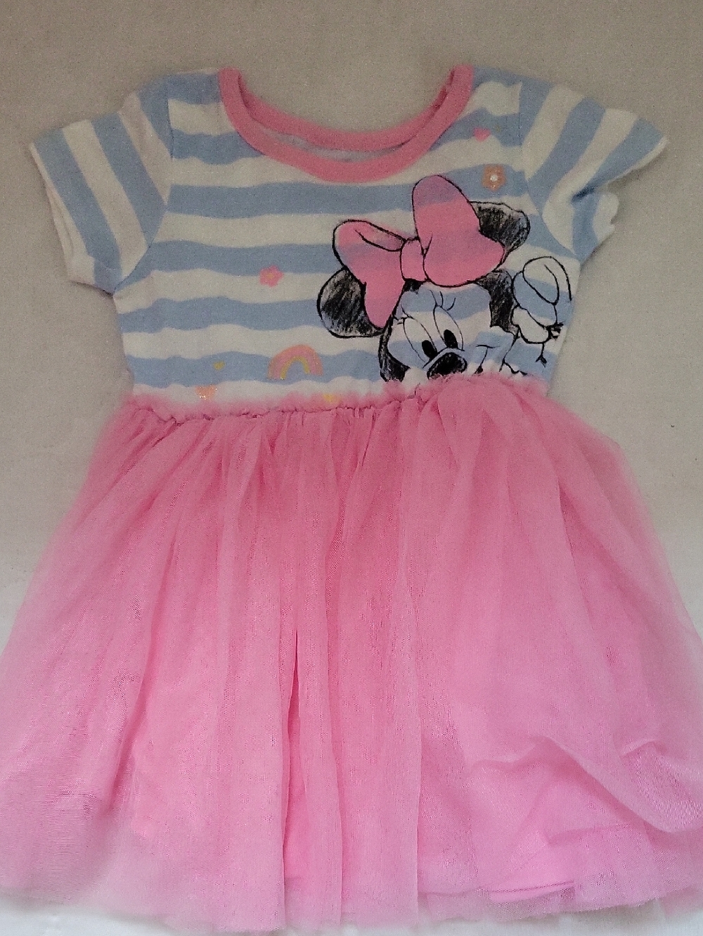 Disney Pink Tulle Skirt Dress with Blue-White Striped Bodice